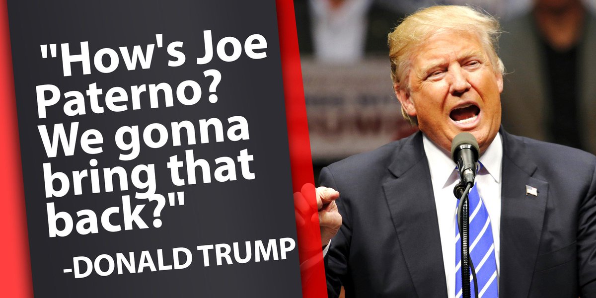 NBCSports's tweet photo. Either Donald Trump forgot Joe Paterno is deceased or he really wants the statue put back. https://t.co/up02s8B3hH https://t.co/VTuGuFQJM2