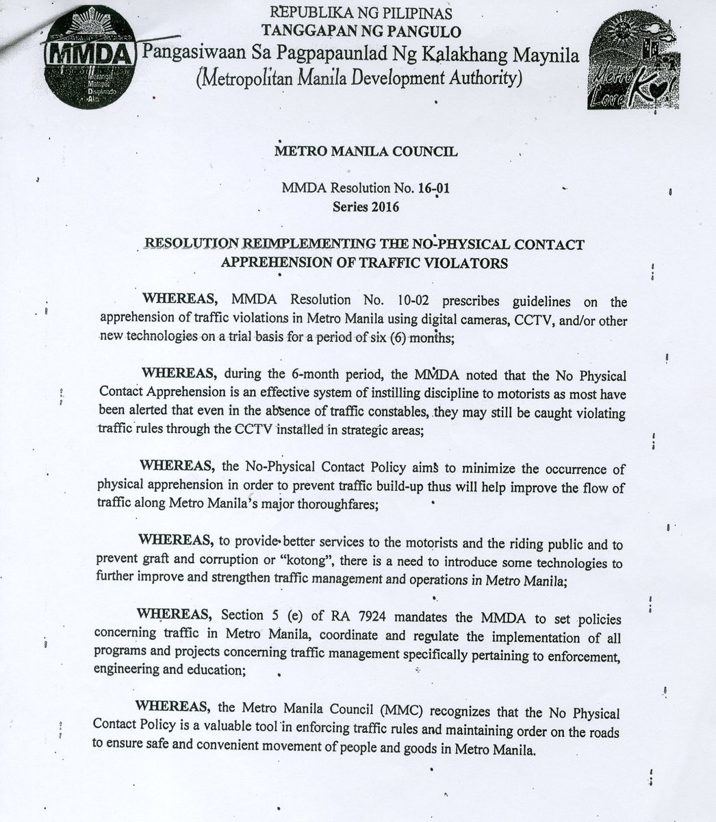 MMDA's tweet photo. ADVISORY: Guidelines Re-implementing the No-Physical Contact Apprehension, as approved by the Metro Manila Council. https://t.co/Uq13jiLDCW