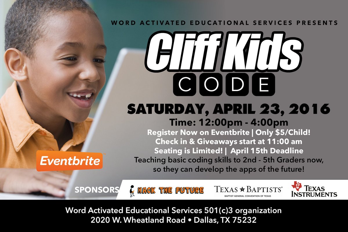 CLIFF KIDS CODE @friendshipwest
Fun! Exciting! Enriching! Don't delay, Sign Up Today! CliffKidsCode.eventbrite.com