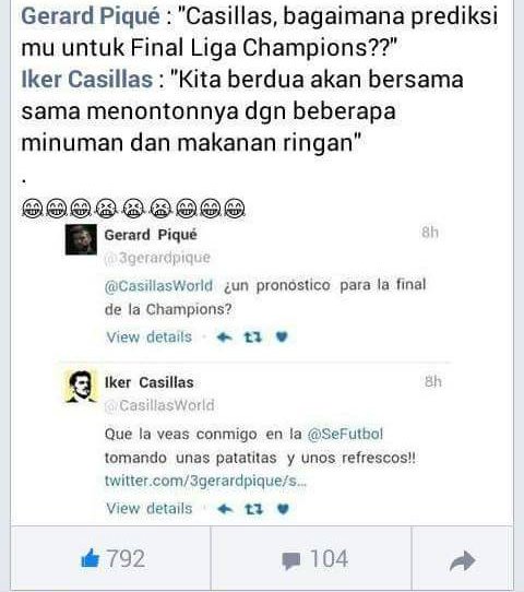 ndra_IP's tweet photo. saat Madrid kalah, Pique lah yang paling lucu.. tapi, saat Barca kalah, Casillas lah yang paling lucu.. :D https://t.co/aqgkFMCyZe