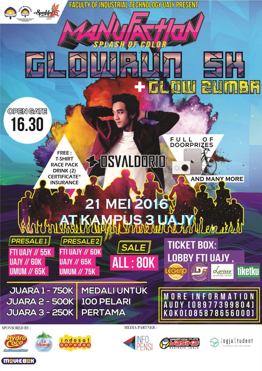 MANUFACTION : GLOWRUN 5K | 21 MEI 2016 | PRESALE 1: FTI UAJY 55K, UAJY 60K, UMUM 65K | 08977399804/Line @btw4970j