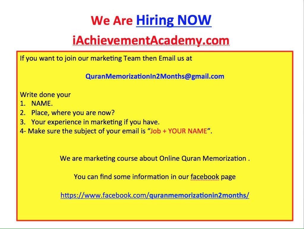 QuranMEmorizer2's tweet photo. Hiring Now๐๐ป
Work from your Home
#muslims #deen #unmah #muslimwork #hifz @Muslim_Aid @MuslimMatters @youngmuslims https://t.co/fPctEN6sUy