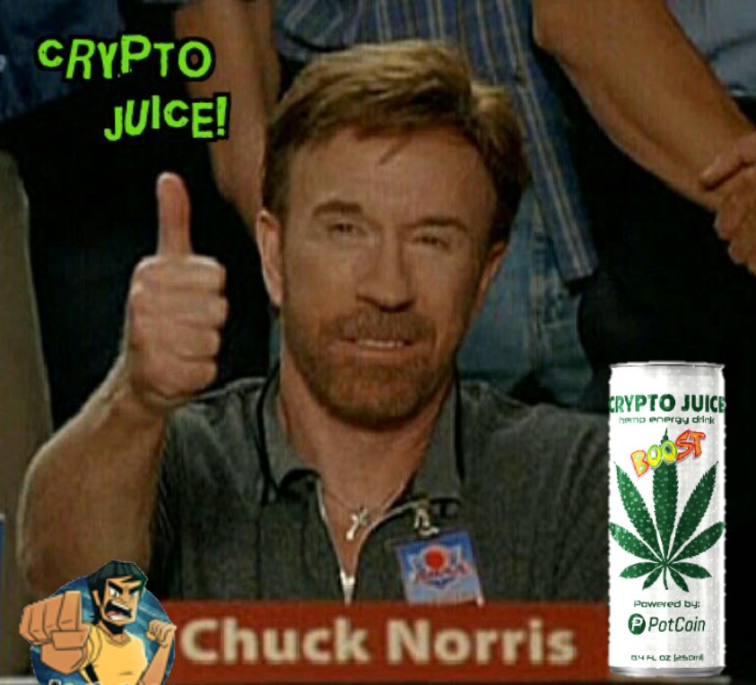 RealBadDan's tweet image. Crypto Juice kicks ass like Chuck Norris! Get some now at potcoin.com/shop/ #CryptoJuice #LegalizeCannabis POW