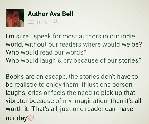 @authoravabell wise words made me smile today #lovemyreaders 
#authorlife #booksinspire #keepreading #authorwisdom