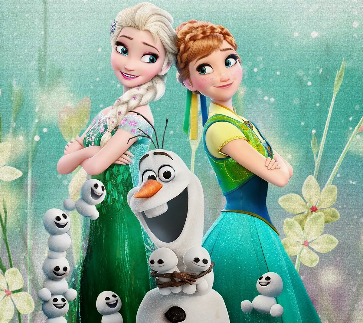 This is one of my favorite pictures of Elsa and Anna from Frozen Fever. Their dresses are so pretty! :)
