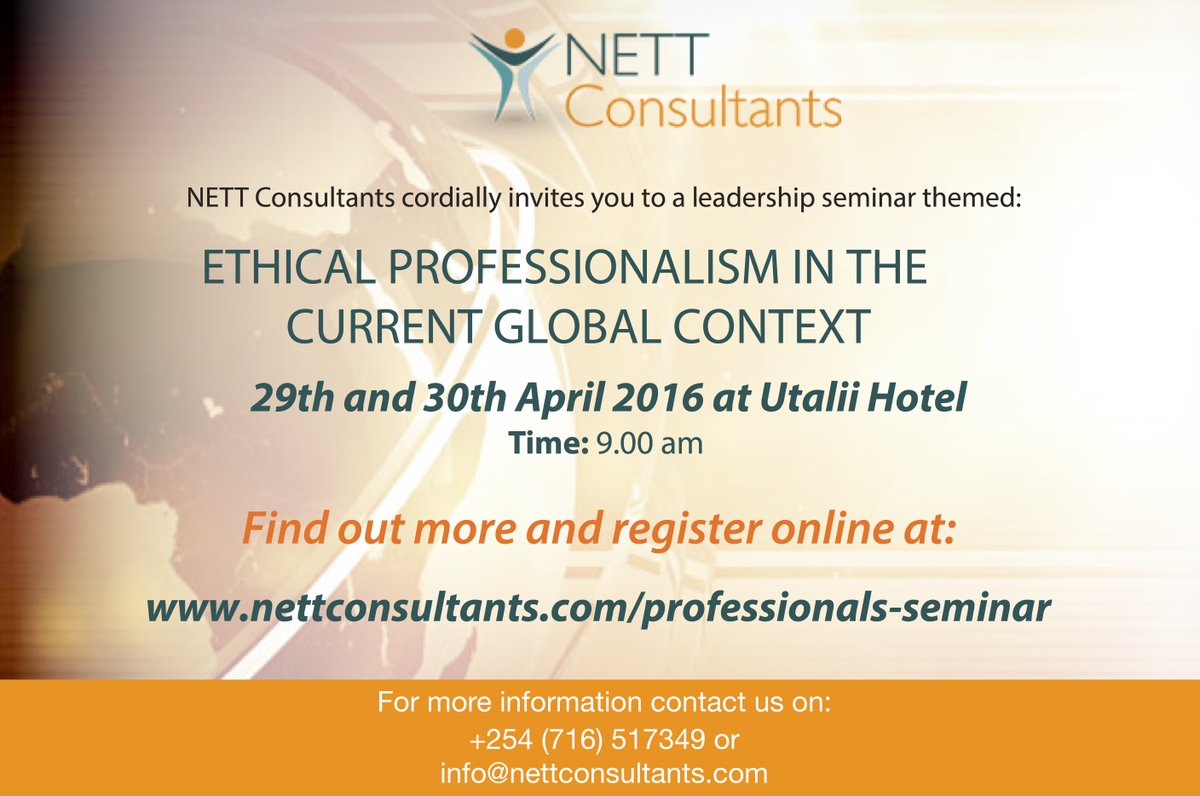 nettconsultants's tweet photo. Nett Consultants is hosting a leadership seminar in Nairobi, Kenya, Apr 29-30. Register Now! #NettSeminar2016 https://t.co/I4CP0vuJup