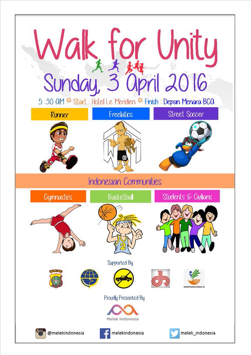 Walk for Unity
Together
w/ Indonesian Communities
Featuring KETUA MPR RI <a href="/ZUL_Hasan/">ZULkifli Hasan</a> 

03rd April 2016 / 5.30 AM