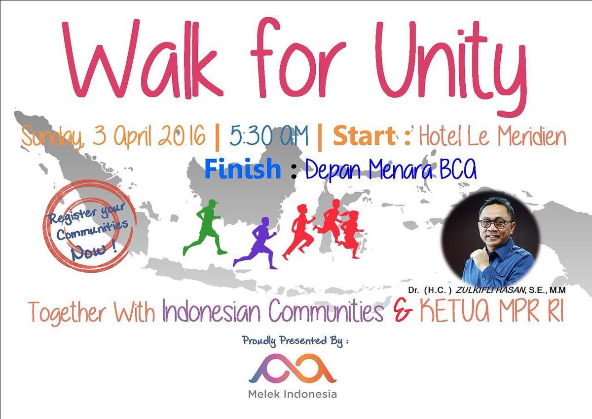 Starting Point Hotel Le Meridien / End Point Menara BCA

Register your communities now !

FREE!!!

#WalkForUnity