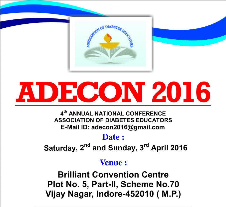 HarshalWanjekar's tweet photo. #ADECON Assosiation of #diabetes Educators Conference on 2 & 3 April @
Brilliant Convention Center, Indore https://t.co/vch2AaZ2Yo