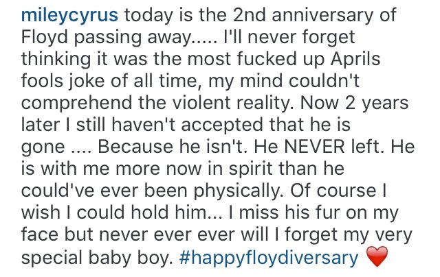 MileyRaySlays's tweet photo. Miley's post about Floyd is heartbreaking but so sweet💔💖 #happyfloydiversary https://t.co/ZaQ4i3CuAA