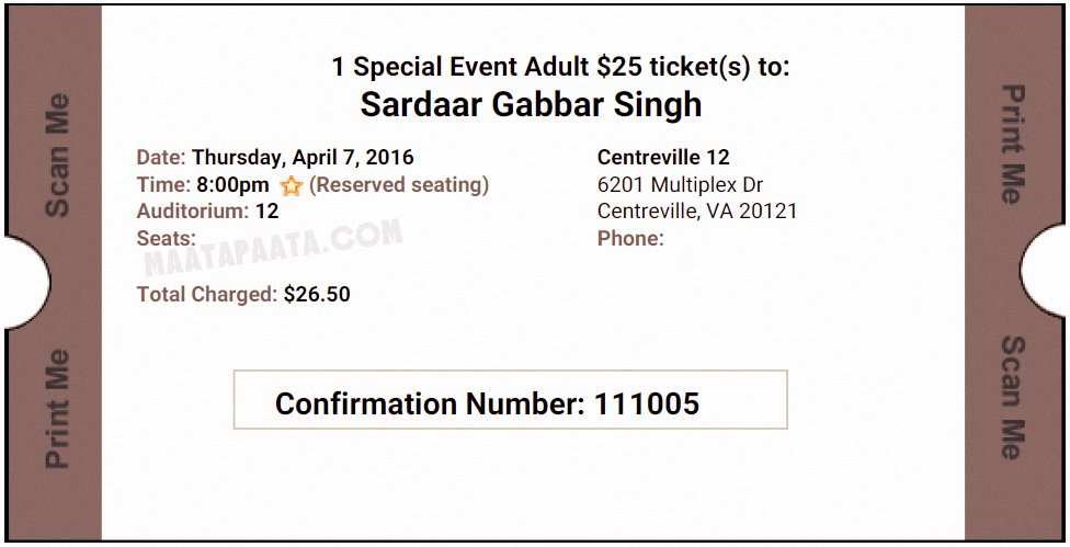 yskanth's tweet image. #SardaarGabbarSinghOnApril8 #PremiereShow Ticket, USA