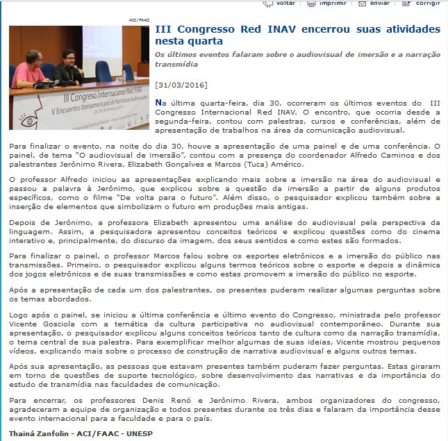 jeroriveracine's tweet photo. Amplia cobertura mediática tuvo congreso @red_inav en @Unesp_Oficial Brasil #Narrativa #audiovisual #investigación https://t.co/ZZbFdTdKUI