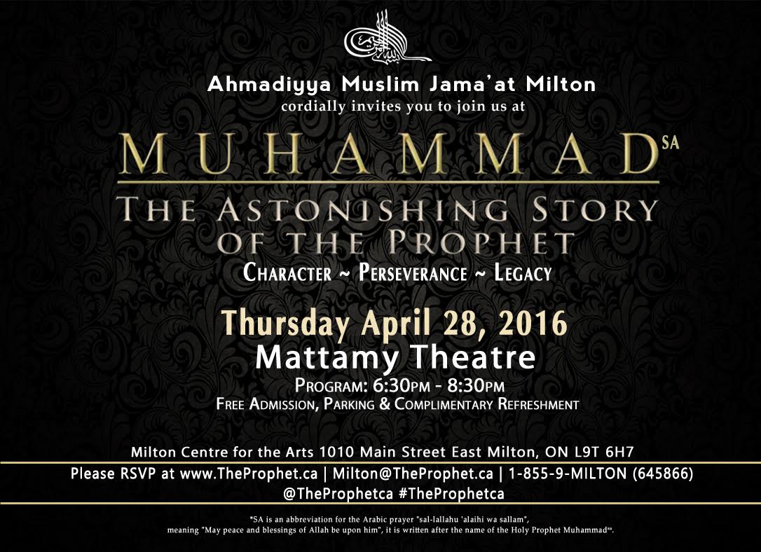 TheProphetca's tweet photo. Witness Life, Character &amp; Legacy of Muhammad (sa) on 28th April @MiltonArts . FREE RSVP TheProhet.ca https://t.co/CyrYZdrv8r