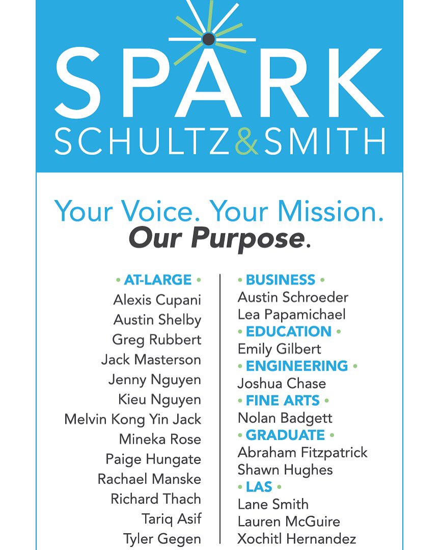 SparkWSU's tweet photo. Vote Spark-Schultz &amp; Smith next week through myWSU! Voting opens at 8am on Mon. and closes at 5pm on Wed. #SparkWSU https://t.co/QFfJlpVbfM