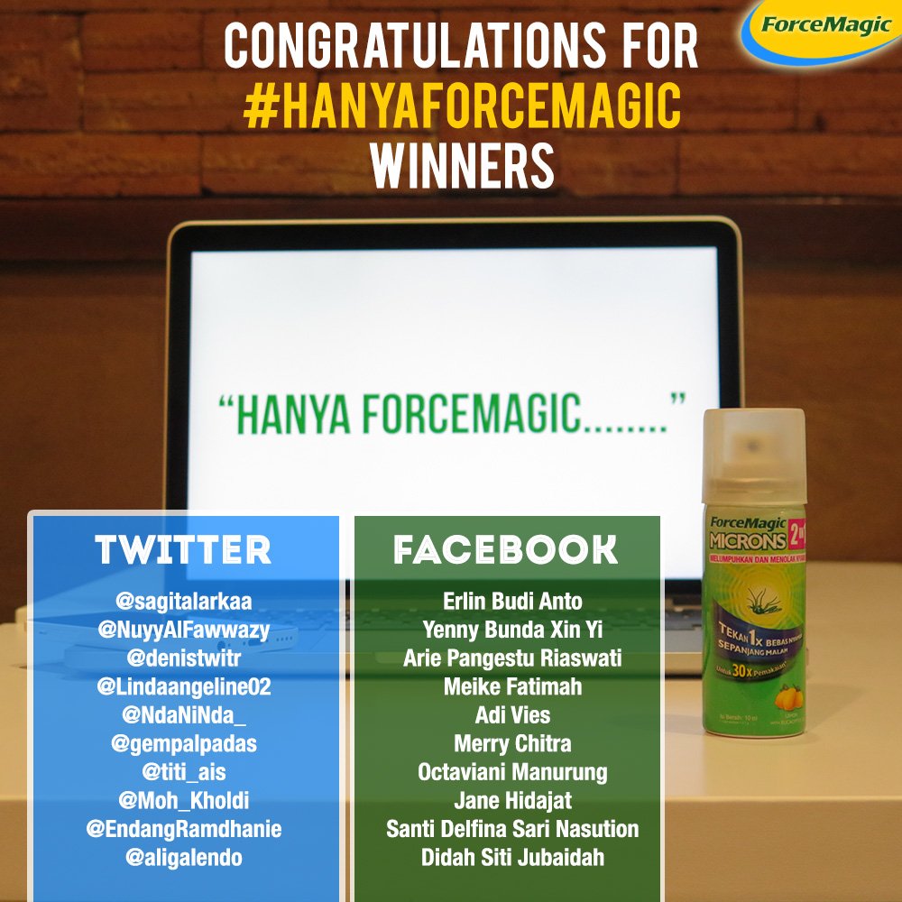 ForceMagicID's tweet photo. Selamat bagi para pemenang #HanyaForceMagic! Bagi para pemenang, silahkan message nama, alamat, no hp, & email ya. https://t.co/qYh9R2mi7C