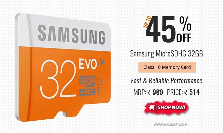 moskartcom's tweet photo. Lowest Price Ever, Shop Now Samsung EVO 32GB MicroSDHC #MemoryCard Class 10 @ Flat 49% OFF - https://t.co/2K76uvthL2 https://t.co/mWOysTPKSS