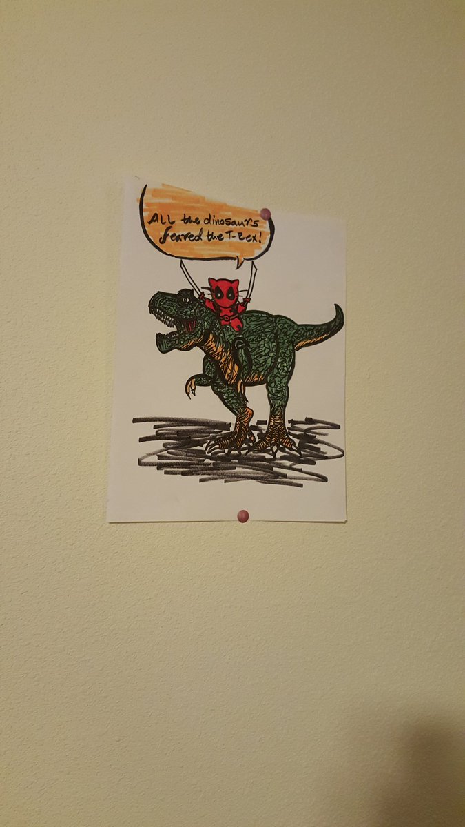 Tcal623's tweet photo. New wall art thanks Rikki my walls were looking awfully barren #Deadpool https://t.co/HUnxhz4ewh