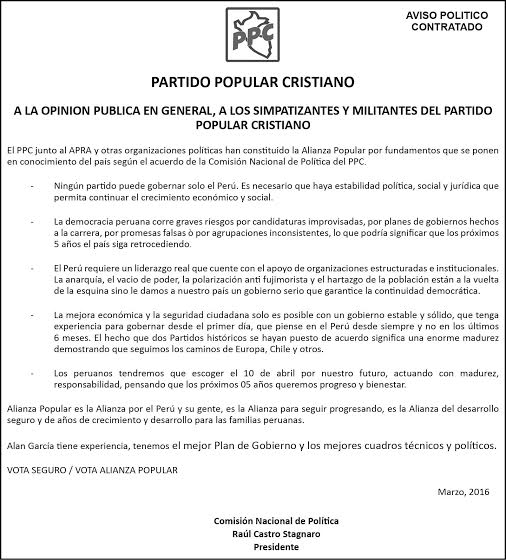 ppcdelperu's tweet photo. Comunicado Partido Popular Cristiano https://t.co/BckDWe9ZVA