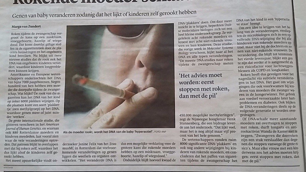 Als je graag een baby wil: stop eerst met roken dan met de pil: roken zwangerschap leidt tot DNA schade baby