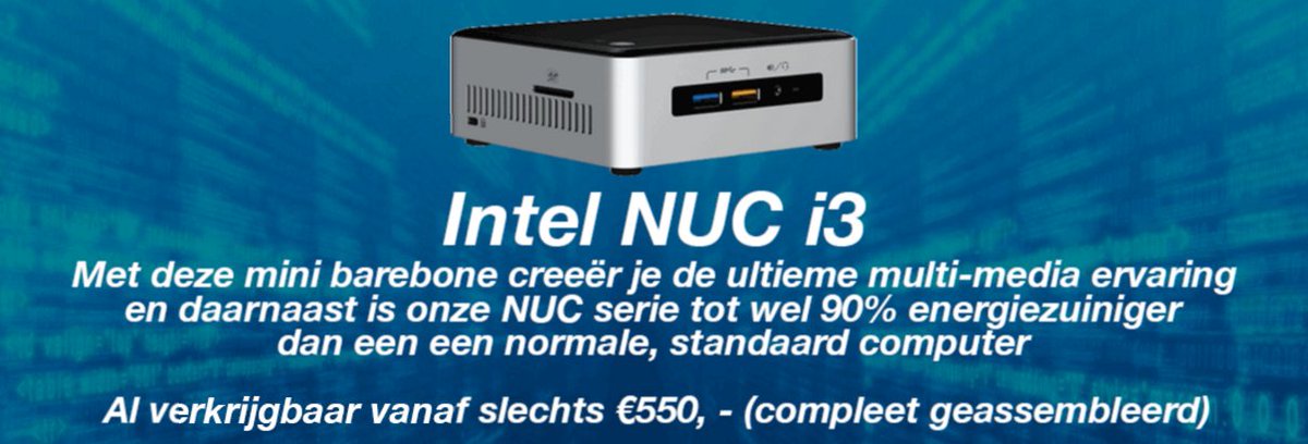 ASWD_NL's tweet image. De Intel NUC i3 is bij aswd.nl al verkrijgbaar voor slechts 550, - euro (compleet geassembleerd).