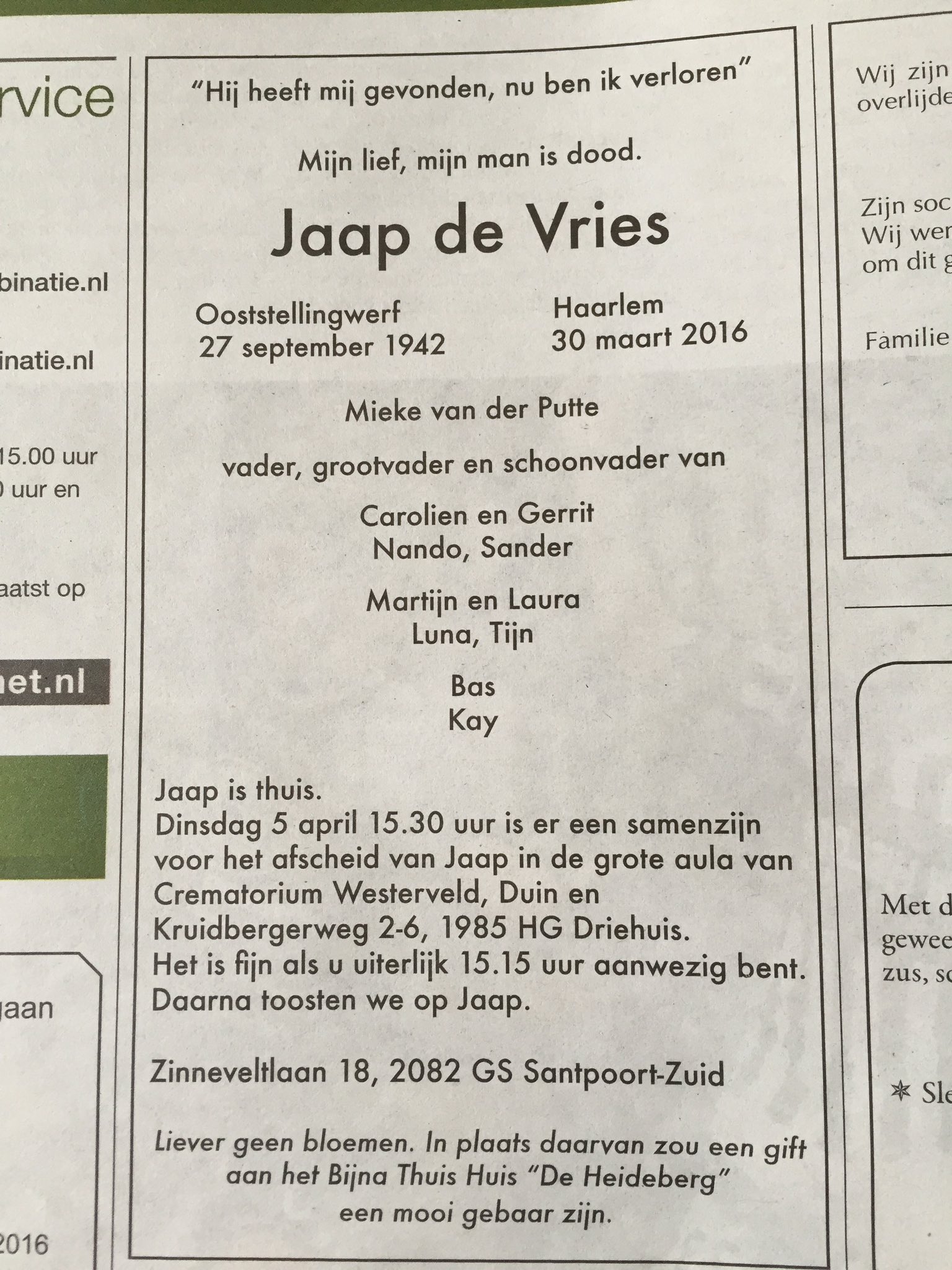 pics Jaap De Vries Overleden twitter