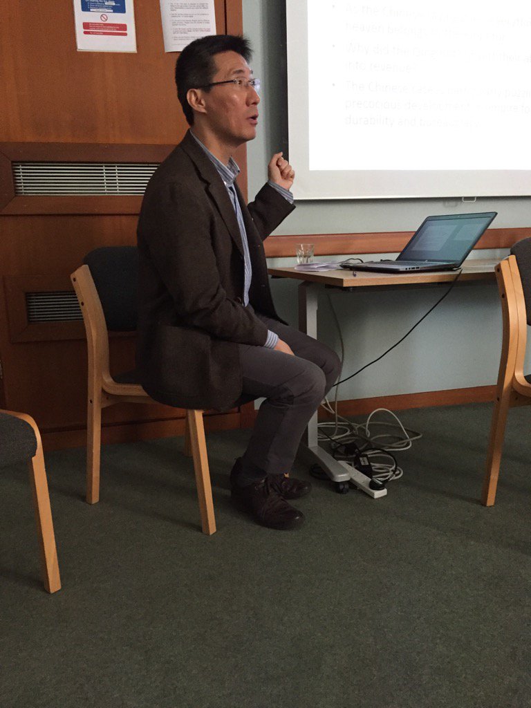 MEDevEcon's tweet image. Debin Ma presents work with @jaredcrubin on weak administrative capacity in #Qing #China #EHS2016