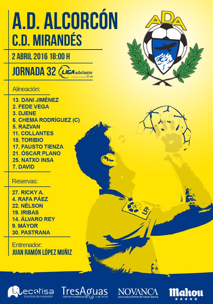 AD_Alcorcon's tweet photo. Y ya tenemos once y banquillo de suplentes. 

#ADAvCDM #VamosAlcor https://t.co/UvDbn9obGO