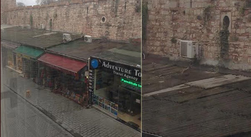 Topkapıdaki tarihi surlara cafe!!!!! Yetmedi, bir de 1478 yılında yapılmış bu surları delip klima takmak!!!!