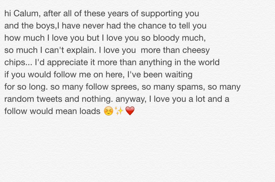 softyedami's tweet photo. @Calum5SOS hey cal, please read this. I feel like this is the only thing I can do now 😅 I love you, doofus ✨💗 https://t.co/1aU3tReu2G