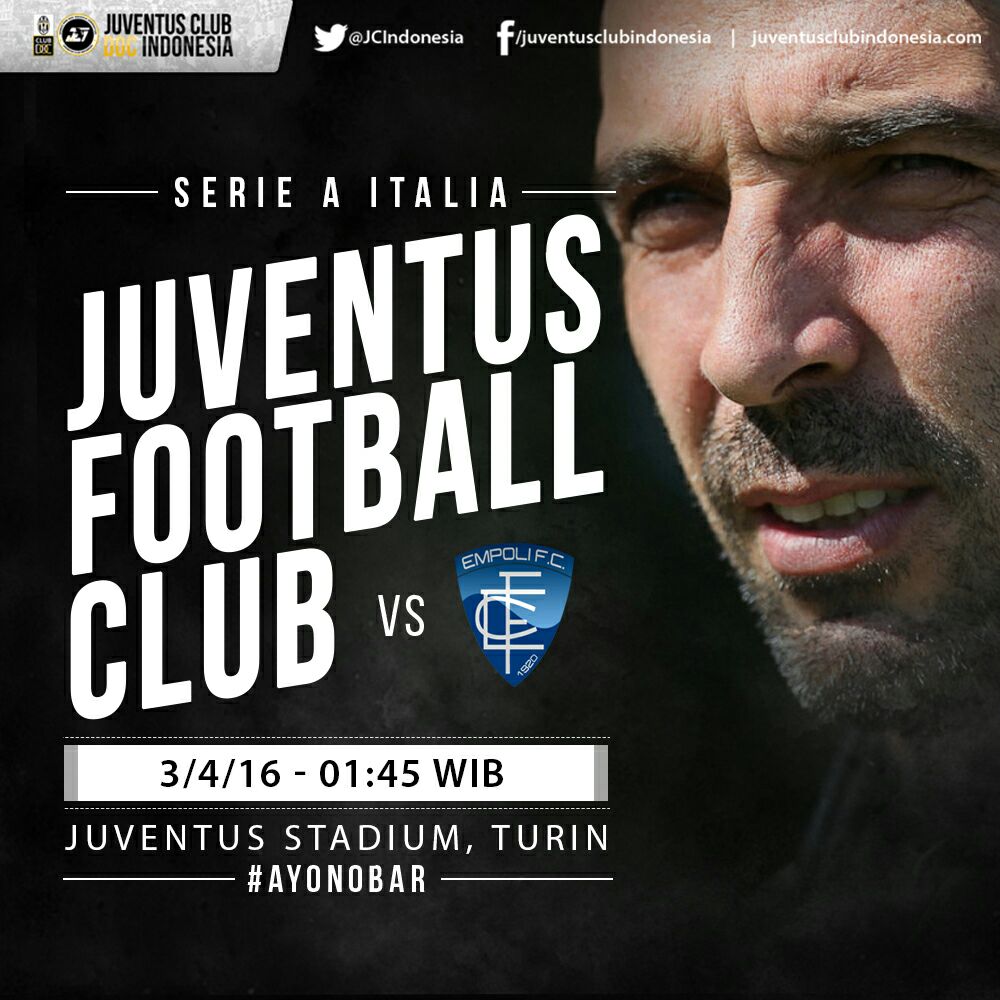 JCIndonesia's tweet photo. #NextMatch #SerieA #Gio31 | Juventus vs Empoli | Minggu 3/4 | Pkl. 01.45 WIB | Juventus Stadium | Live Bein Sport 1 https://t.co/BuXjGjfF1M