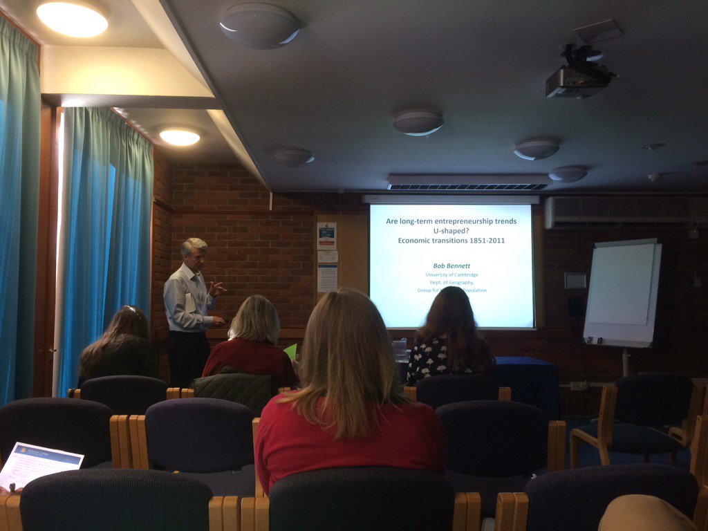 VincentGeloso's tweet image. Bob Bennett speaks about the U-shaped curve of entrepreneurship from 1851 to 2011 #EHS2016