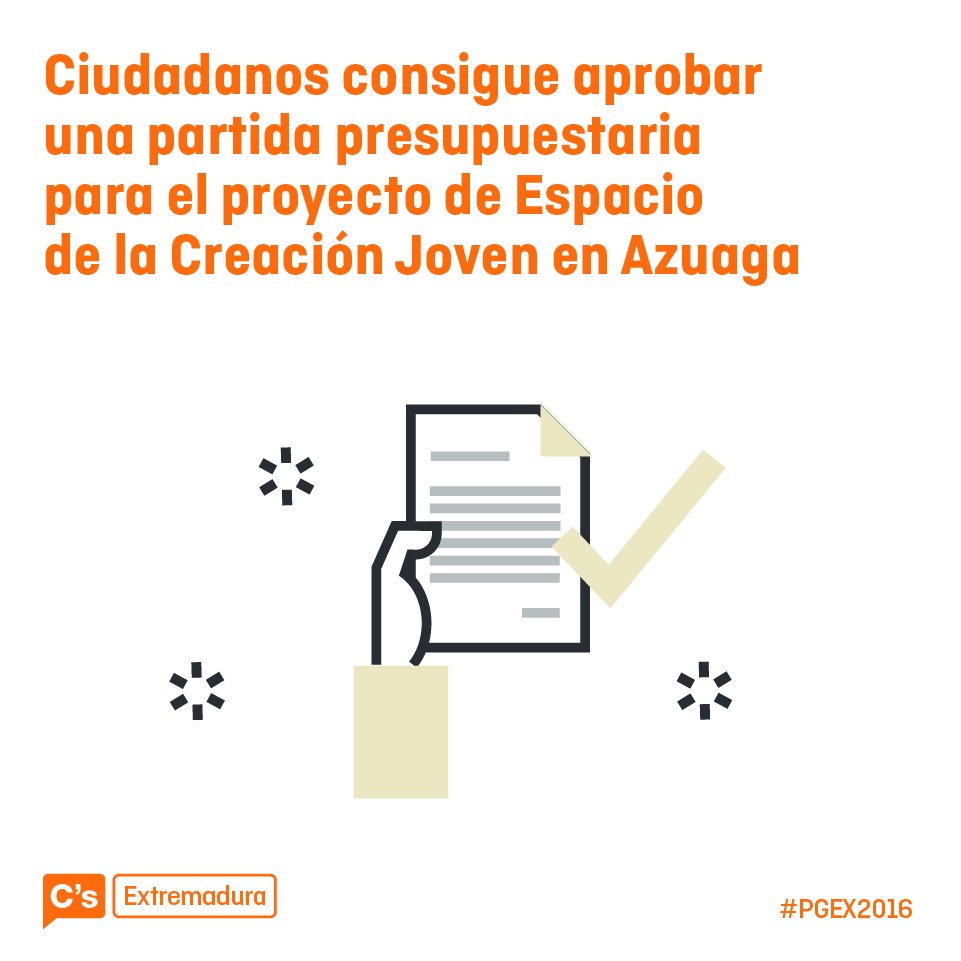 CsAzuaga's tweet photo. .@VictoriaCsPla consigue aprobar una partida #PGExt2016 para el proyecto "Espacio para la Creación Joven" en Azuaga https://t.co/V4qvi5nVVw