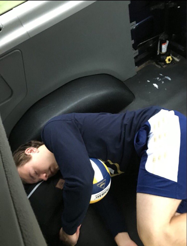 Svolleyball16's tweet photo. Caught Randy dreaming about beating charter in the volleyball van before a big tournament. He's getting so big! https://t.co/EESU0iQEV2