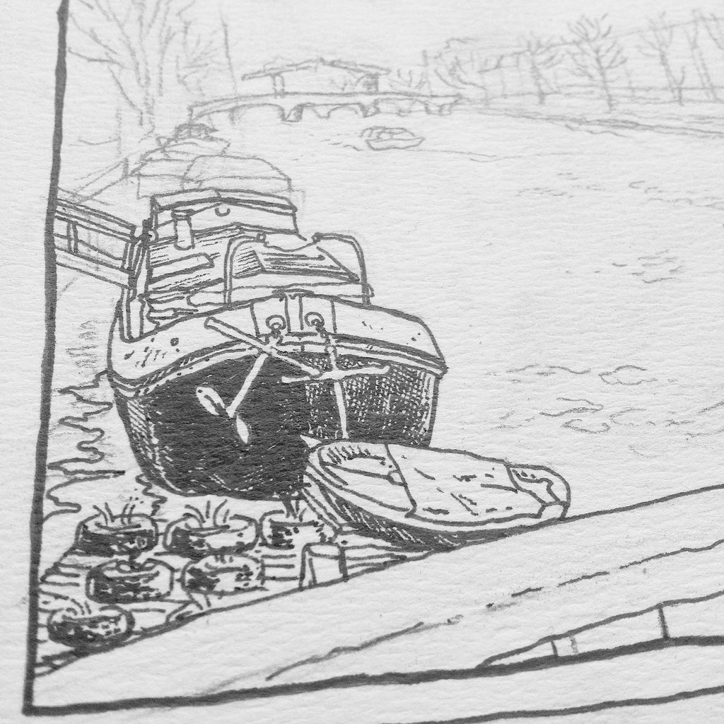 まんが描いている。ざっくりラフ描いて、ちょっとずつ詳細下描きしつつ、ちょっとずつペン入れする描き方に落ち着いてきた。 