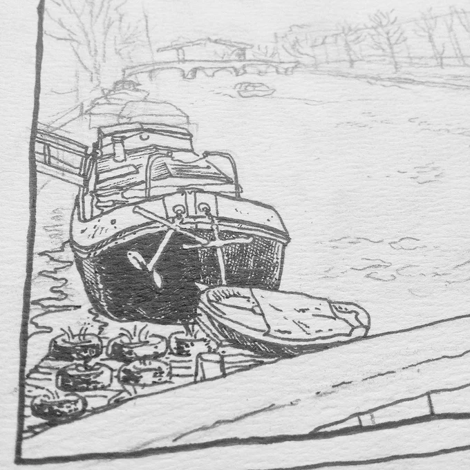 まんが描いている。ざっくりラフ描いて、ちょっとずつ詳細下描きしつつ、ちょっとずつペン入れする描き方に落ち着いてきた。 