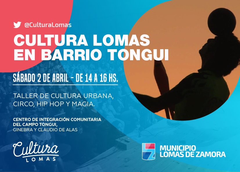 culturalomas's tweet photo. #HOY #CulturaEnLosBarrios estaremos en el CIC en el #Tongui con talleres de #CulturaUrbana #Circo #Magia #HipHop https://t.co/vHexVQhfmq