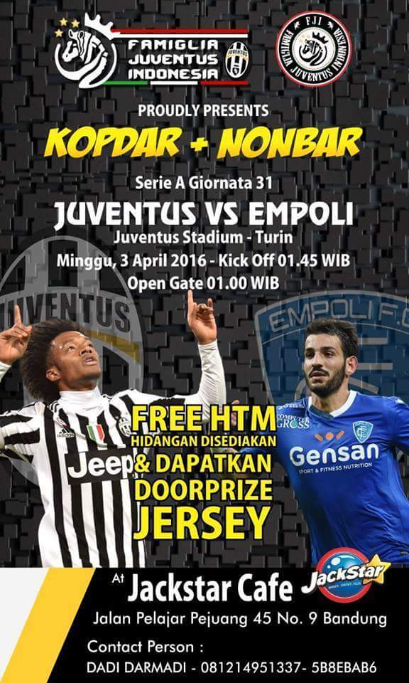 FJI_Fam's tweet photo. #Nobar #Bandung Juventus-Empoli | Free HTM | Free makan &amp; minum u/ 25 org prtama | Doorprize @Lokasi_Nobar @infobdg https://t.co/nNSWSVUnAv