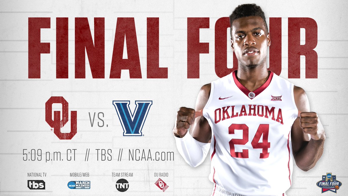 OU_MBBall's tweet photo. GAMEDAY!!! #Sooners vs. Nova. #FinalFour #OneOklahoma

🕔 5:09 CT
📺 TBS
💻 https://t.co/dtCjMbDedZ https://t.co/3V7VtGoGFA
