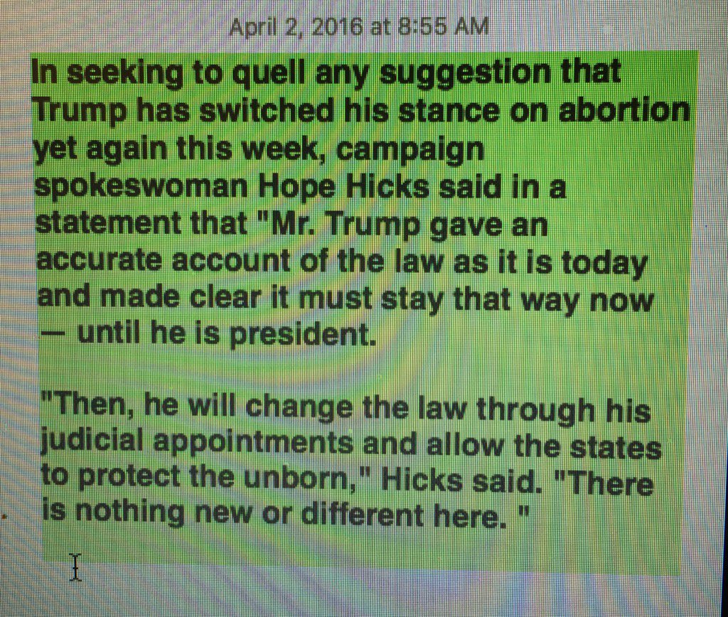 Trump_Catholics's tweet photo. Trumps stance on abortion the same as always. @realDonaldTrump @CNN @FoxNews @greta @seanhannity @MSNBC https://t.co/jsmHpw6gNY