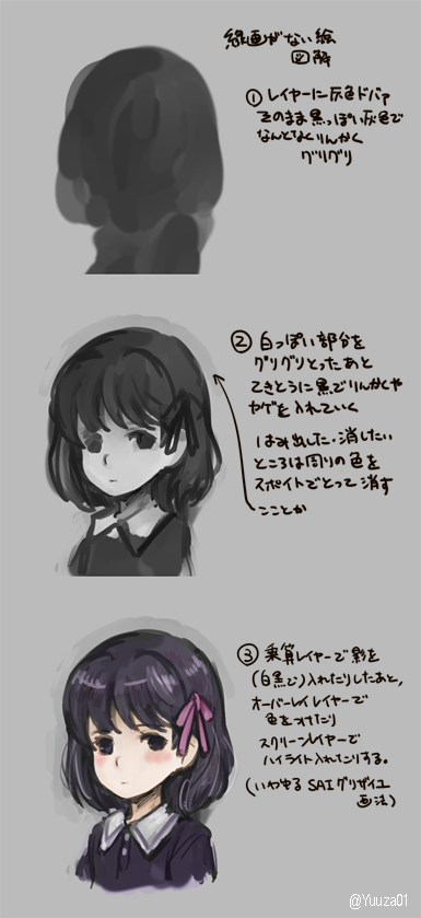 積極的にレイヤーを統合する侑座です!と言いたいところだが、統合以前に元々レイヤー1枚です!線画が無い、と言っている時は大体こんな感じで描いています。清書しなくていい!でも、やっぱりさっきの線が良かったっていう時やり直せません!w 