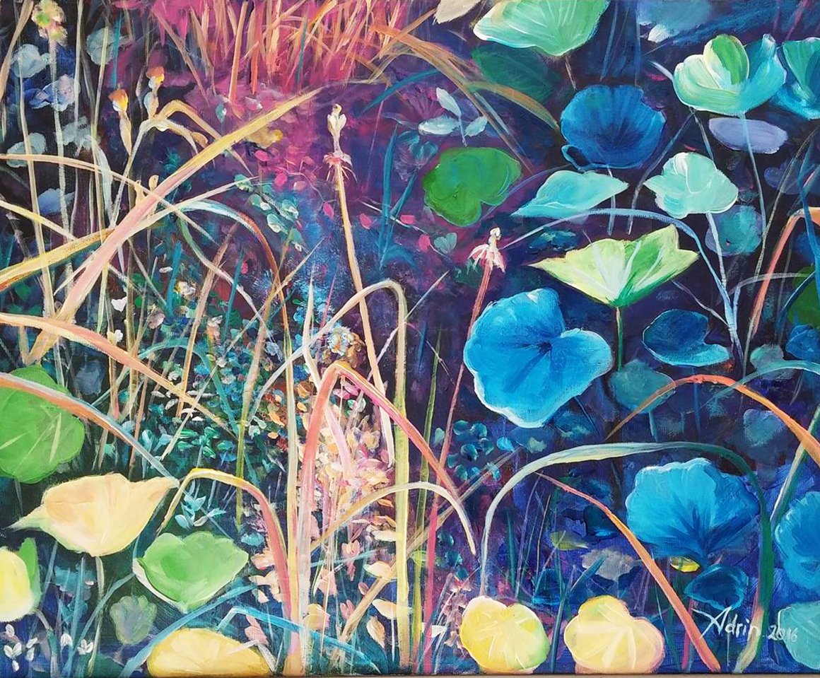 Dorit Adrin, Acrylic on canvas, floral, leaves, garden, night
דורית אדרין, צמחיה, עלים, גינה, לילה, ציור אקריליק