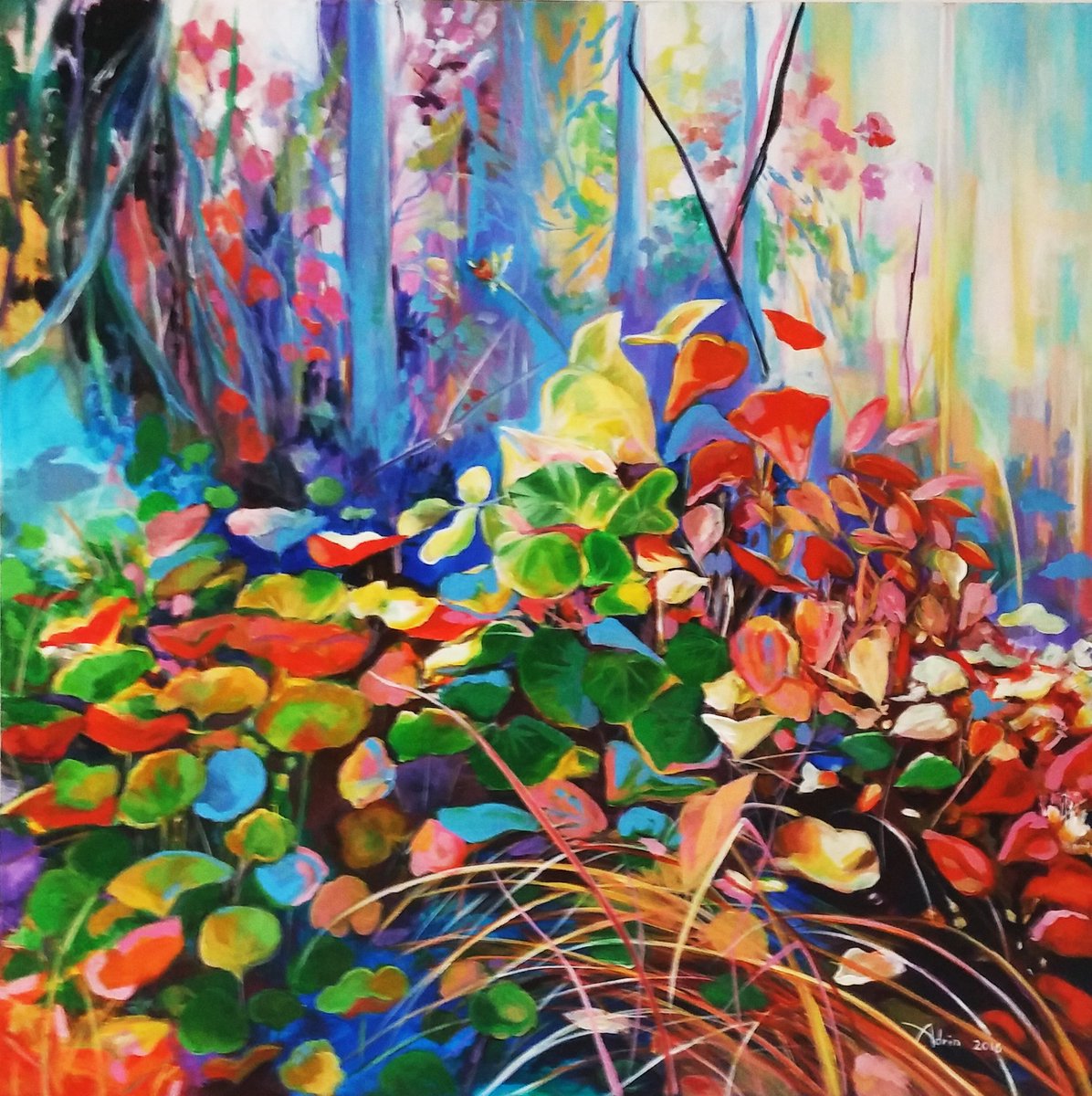 Dorit Adrin, Acrylic on canvas, floral, leaves, garden, light
דורית אדרין, צמחיה, עלים, גינה, ציור אקריליק