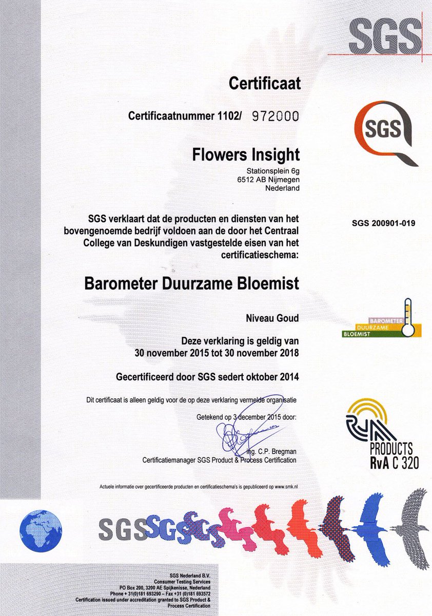 Wij hebben het certificaat GOUD bij de Barometer Duurzame Bloemist behaald! #trots Als eerste van Gelderland!
