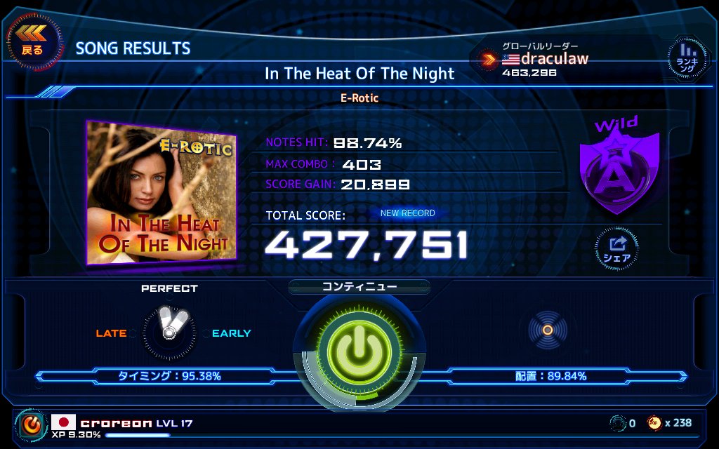 Lowen_ash's tweet photo. #ReRavePlus Results - In The Heat Of The Night [Wild]: A @ 427751 Pts - NEW RECORD! +20899Pts https://t.co/fjVG5tnQut