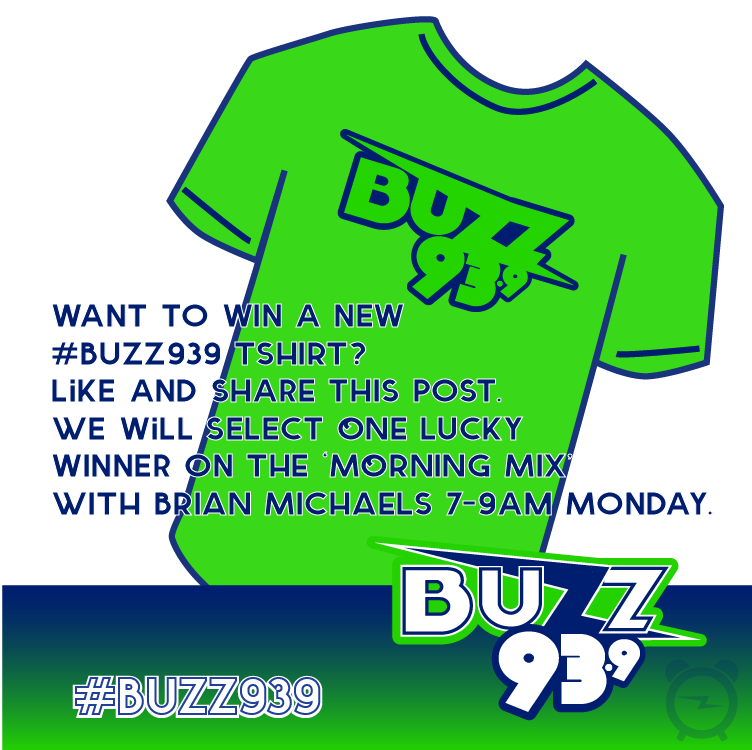 Buzz939's tweet photo. #Buzz939 Tshirt? Like &amp; Share this, one lucky winner chosen on the 'Morning Mix' w/Brian Michaels 7-9am, Mon. https://t.co/VBr1odc3r8