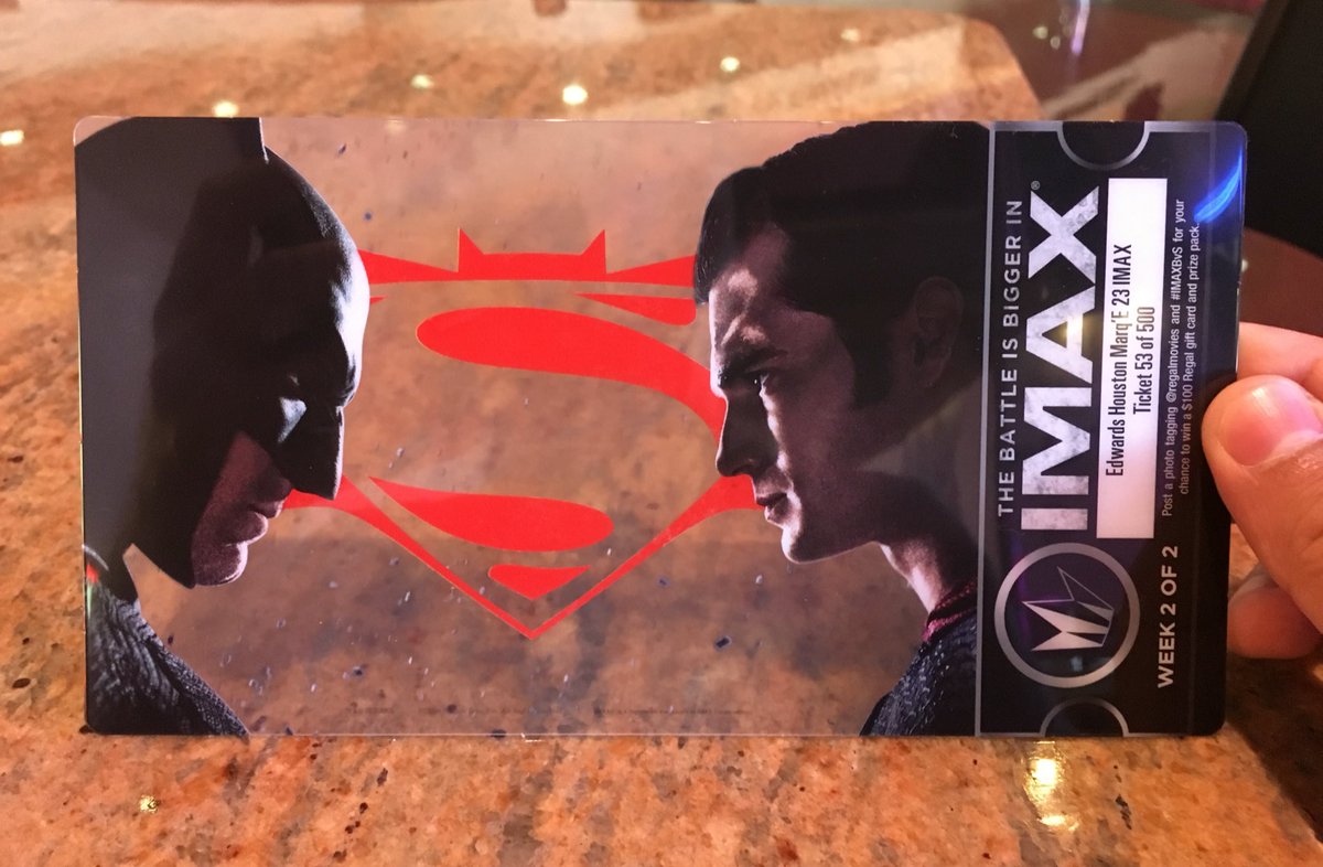 Nv2187's tweet photo. This #BatmanvSuperman @IMAX collectible ticket is awesome!!!!! #IMAXBvS https://t.co/HVVTmSofb8