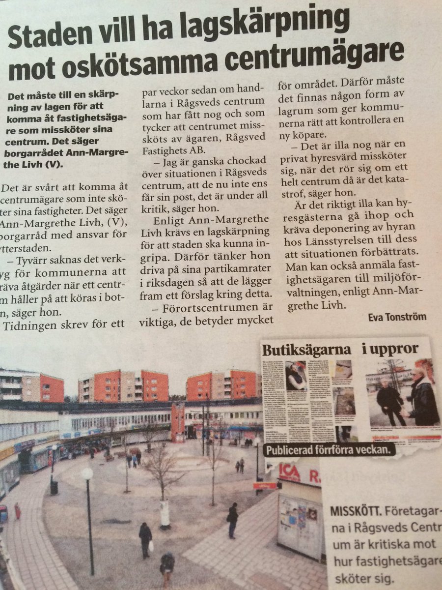 Bra rutet <a href="/AnnMargaLivh/">Ann-Margarethe Livh</a> <a href="/sthlmsvanstern/">Vänsterpartiet Stockholms stad</a> för vi som bor i Rågsved behöver ett centrum som fungerar!