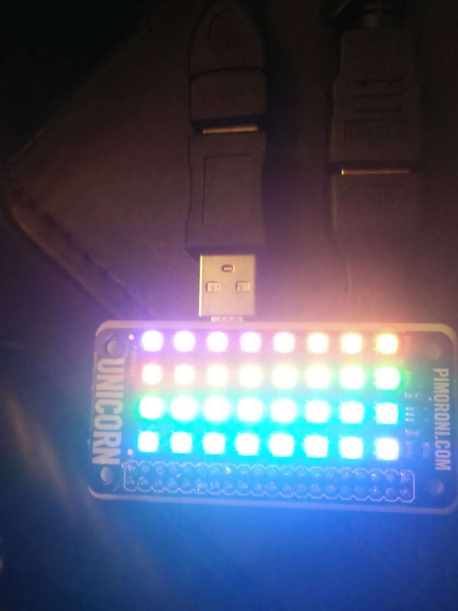 mypifi's tweet photo. @pimoroni #unicornphat does some right #phat rainbows and #cheerlight colours. All white on the night https://t.co/KsNPsxlOkd