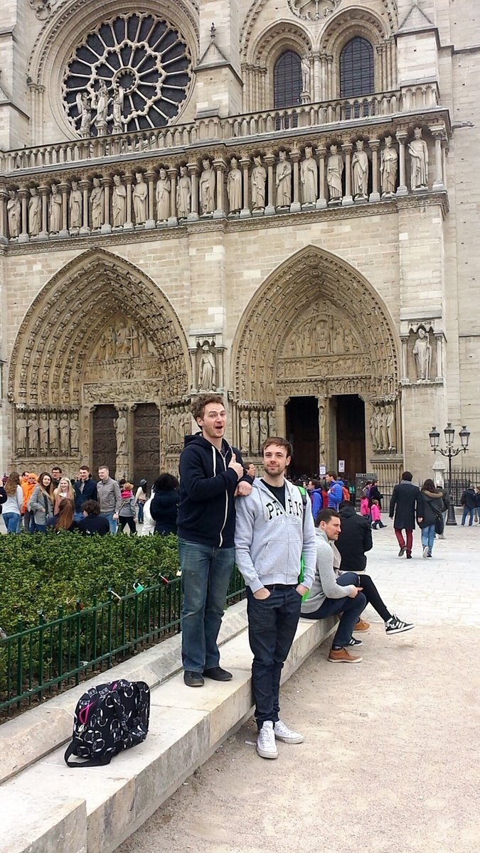 LovickLucy's tweet photo. These two dudes outside of the #NotreDame being professional tourists for the day #Paris #weekend https://t.co/h5NxGFi8ry