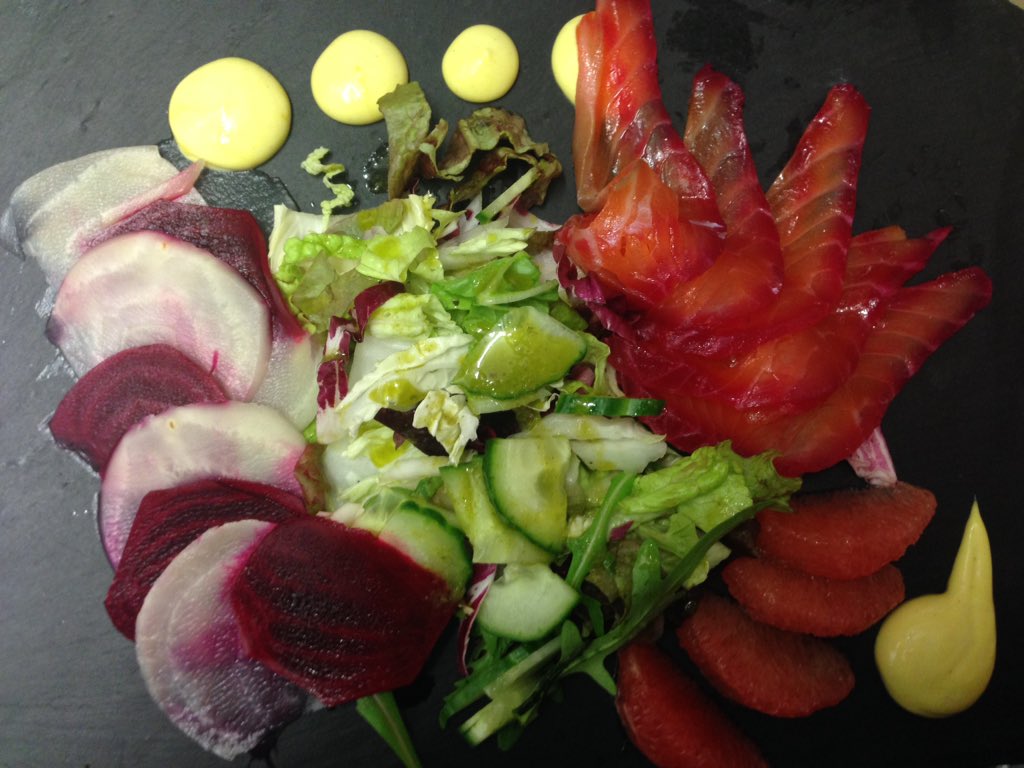 Beet cured salmon with pickled beetroot and English mustard mayonnaise. This weeks special at the eating house 😊🐟😊🐟😊